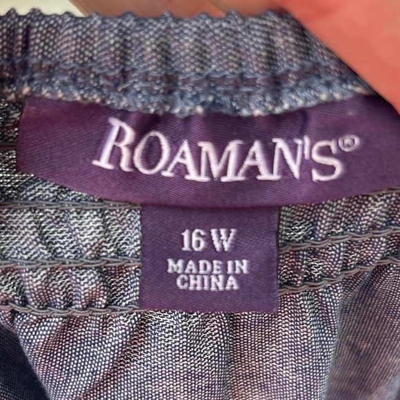 Roaman's  Blue Chambray White Embellished Lace Off Shoulder Top, Size 16W - Picture 4 of 7